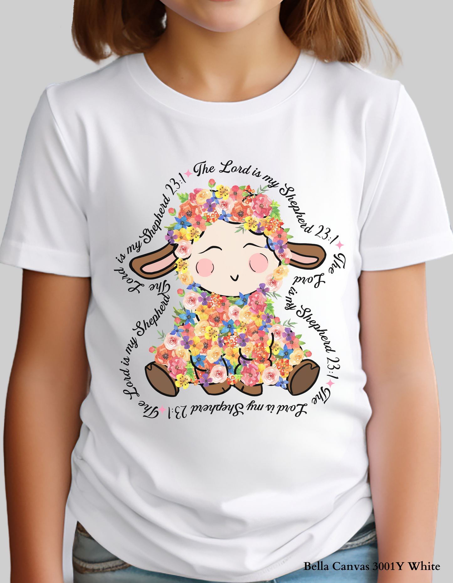 Kids’ Floral Lamb – Psalm 23:1 Easter T-Shirt or Sweatshirt (Family Matching)