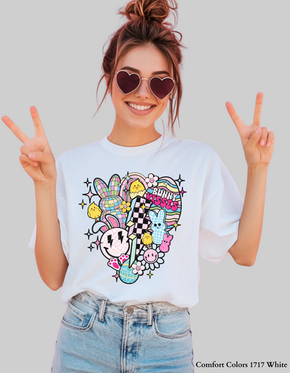 Retro Bunny Kisses – Colorful Easter T-Shirt or Sweatshirt (Family Matching)
