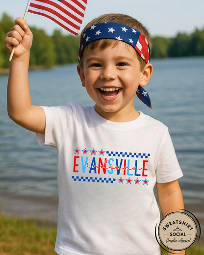 Kids’ Evansville Fourth of July Shirt – Patriotic Hometown Tee (Infant, Toddler & Youth Sizes)