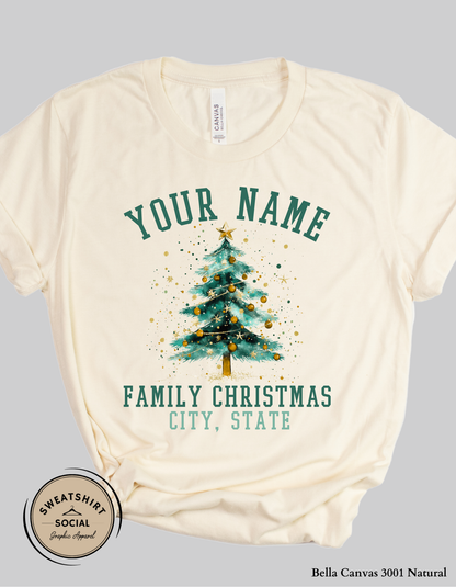 Personalized Family Christmas T-Shirt or Sweatshirt – Custom Name & City Design (Adult Sizes S–2XL)