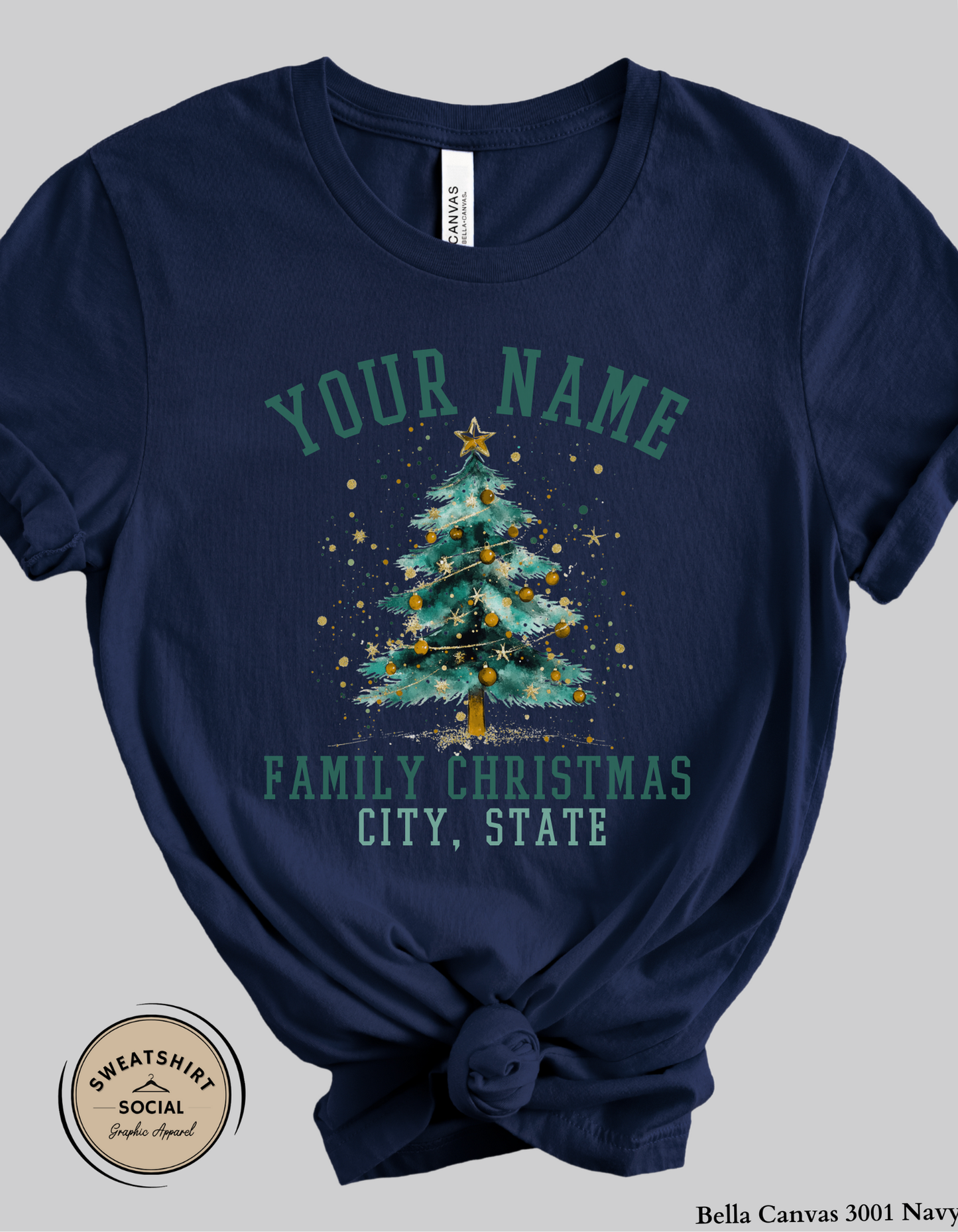 Personalized Family Christmas T-Shirt or Sweatshirt – Custom Name & City Design (Adult Sizes S–2XL)
