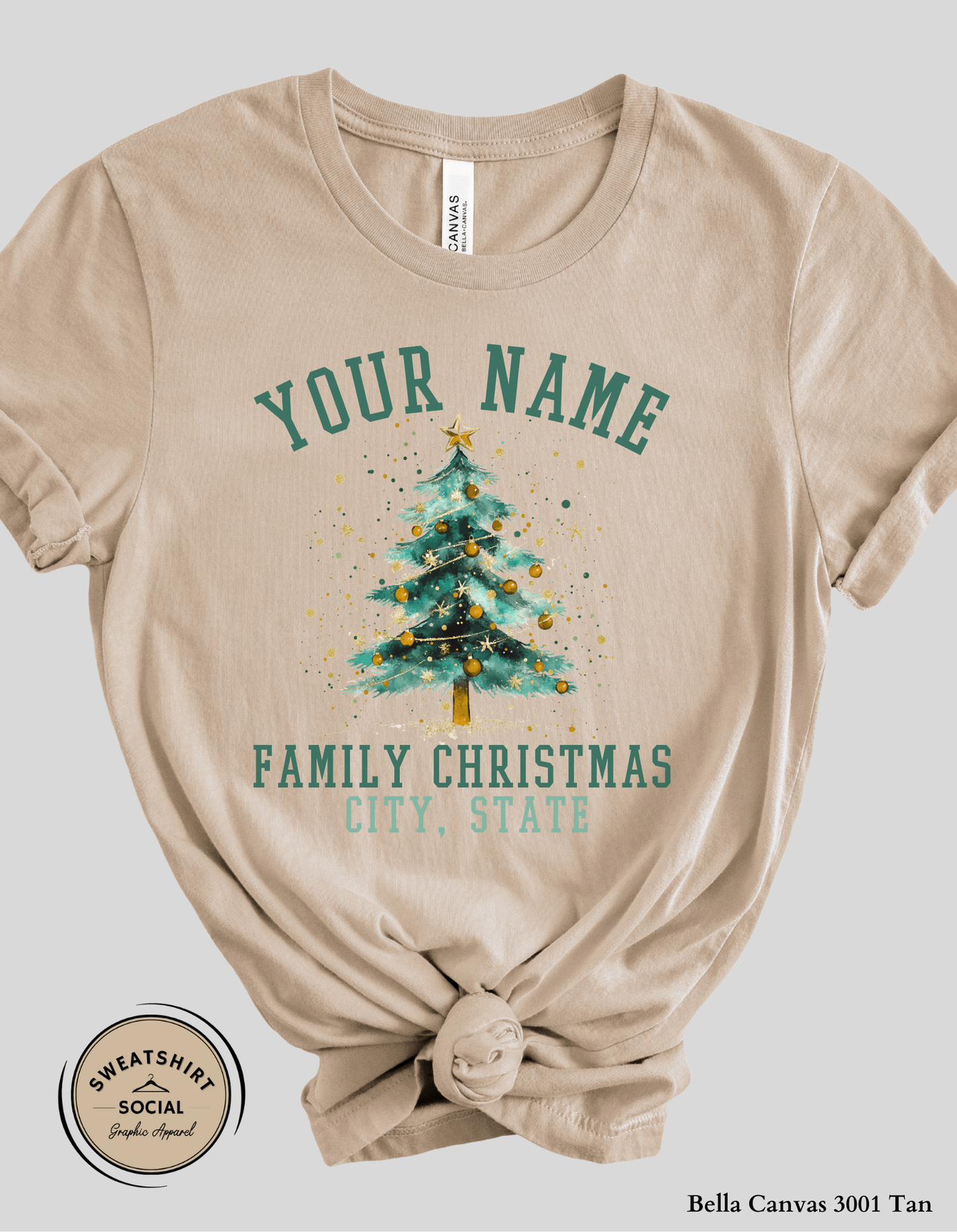 Personalized Family Christmas T-Shirt or Sweatshirt – Custom Name & City Design (Adult Sizes S–2XL)
