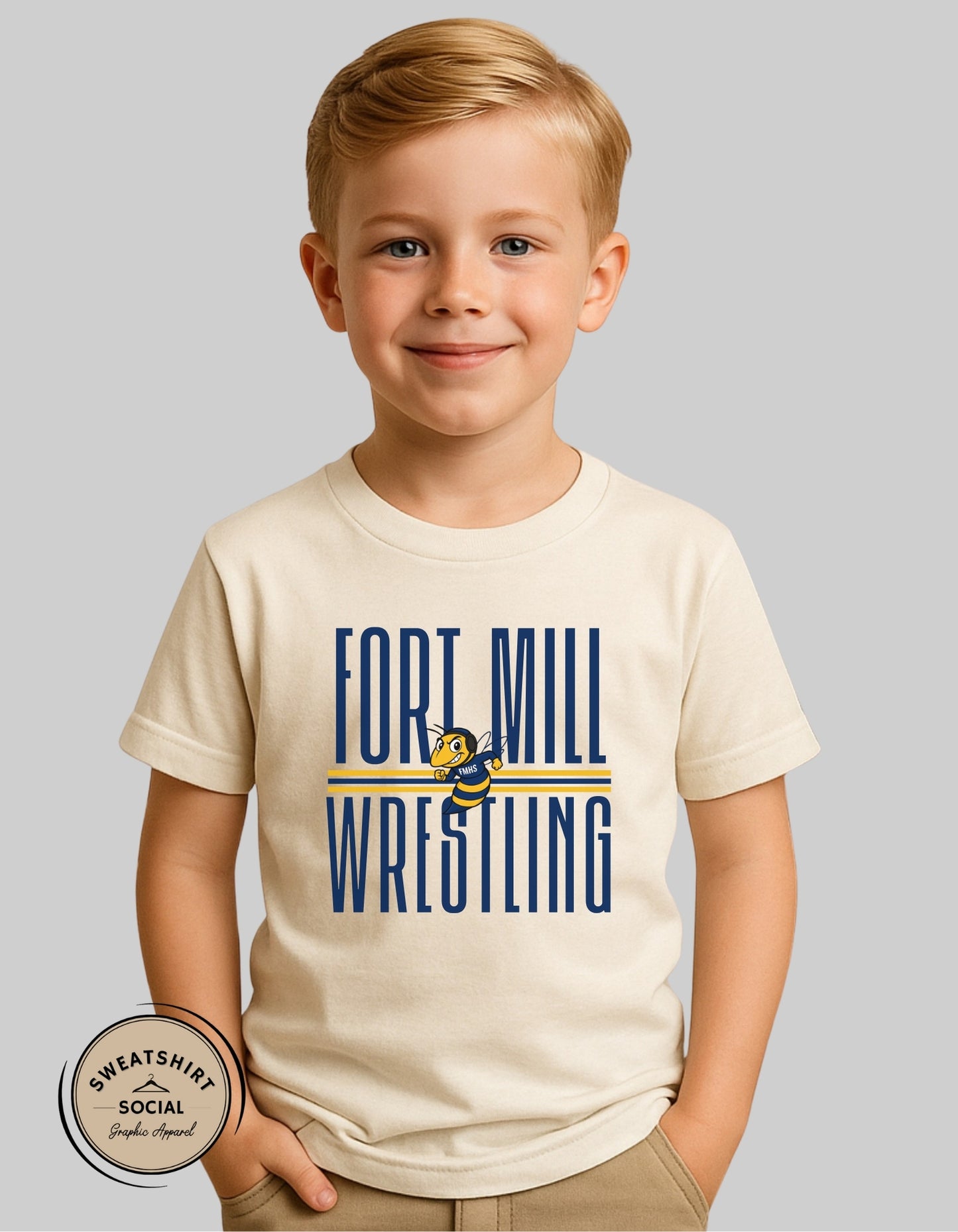 Kids Fort Mill Wrestling Shirt – Yellow Jacket Team Spirit Design (Infant, Toddler & Youth)