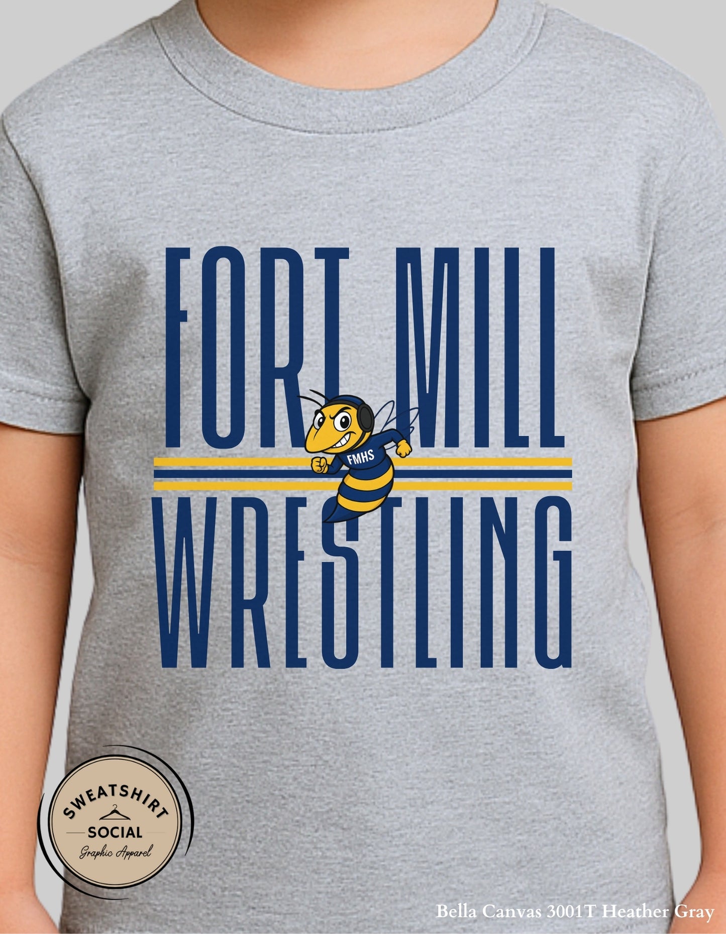 Kids Fort Mill Wrestling Shirt – Yellow Jacket Team Spirit Design (Infant, Toddler & Youth)