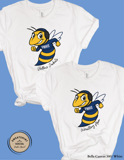 Custom Fort Mill Yellow Jackets Wrestling Mascot T-Shirt or Sweatshirt – Add Your Text (Adult Sizes S–2XL)