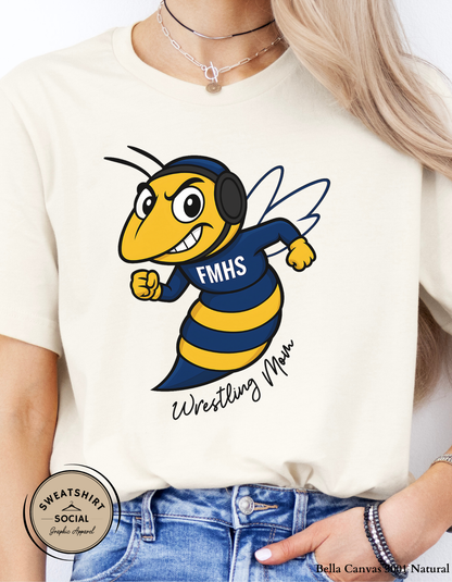 Custom Fort Mill Yellow Jackets Wrestling Mascot T-Shirt or Sweatshirt – Add Your Text (Adult Sizes S–2XL)