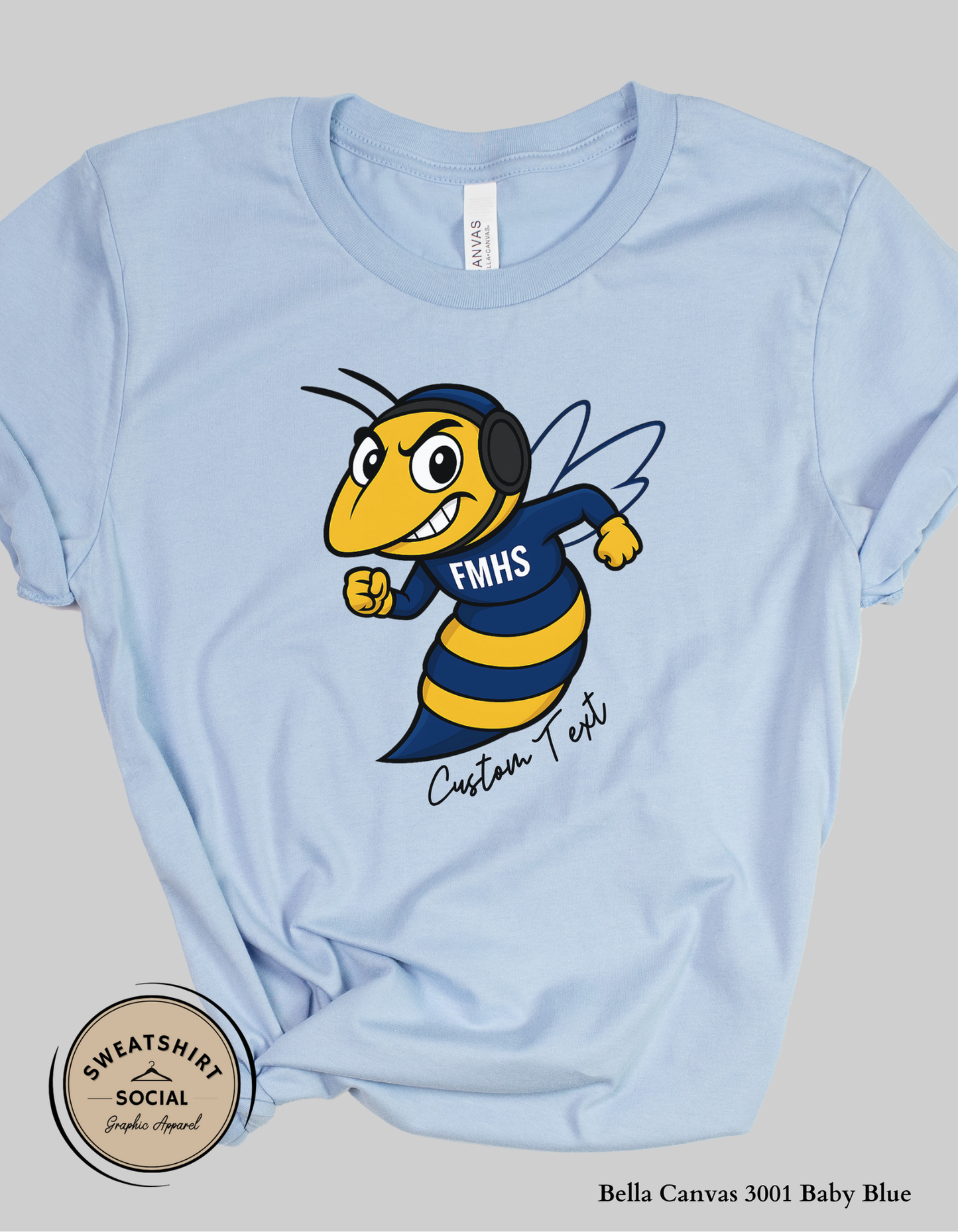 Custom Fort Mill Yellow Jackets Wrestling Mascot T-Shirt or Sweatshirt – Add Your Text (Adult Sizes S–2XL)