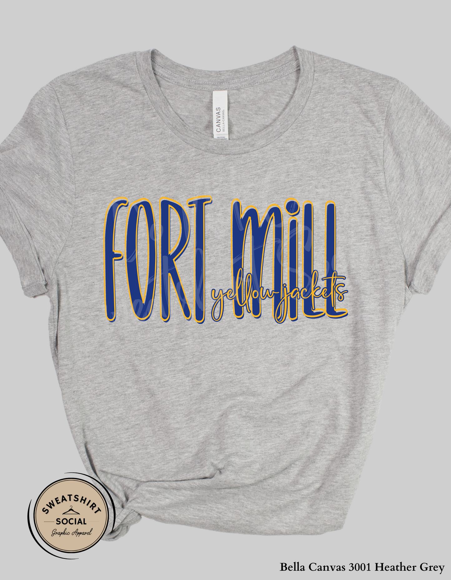 Fort Mill Yellow Jackets Lettered Look Tee or Sweatshirt – Blue & Yellow (Adult Sizes)