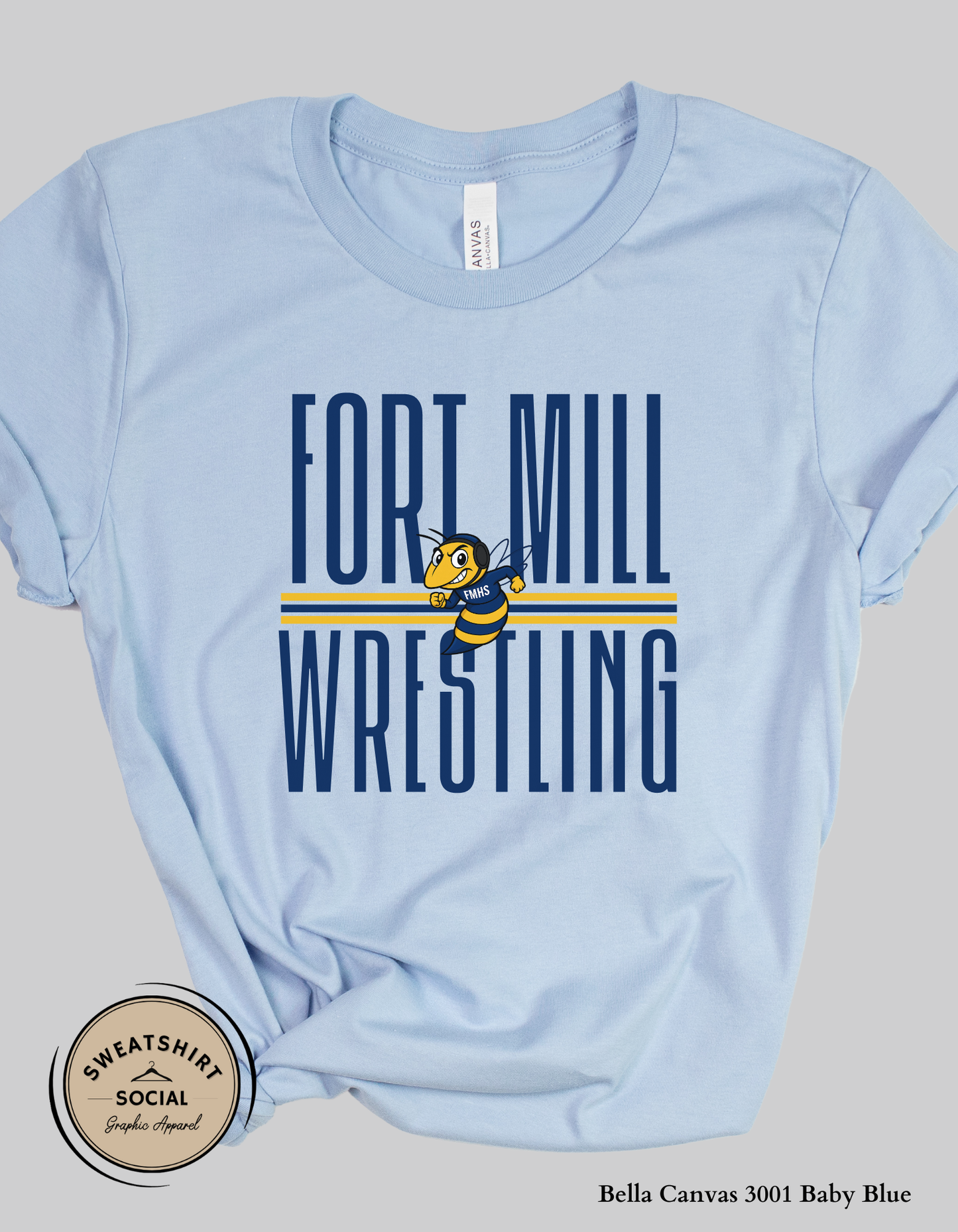 Fort Mill Wrestling Shirt – Classic Yellow Jacket Pride Design (Adult Sizes S–2XL)