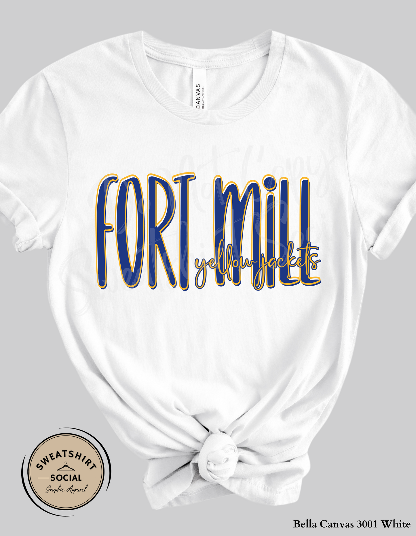 Fort Mill Yellow Jackets Lettered Look Tee or Sweatshirt – Blue & Yellow (Adult Sizes)