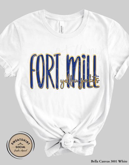 Fort Mill Yellow Jackets Lettered Look Tee or Sweatshirt – Blue & Yellow (Adult Sizes)