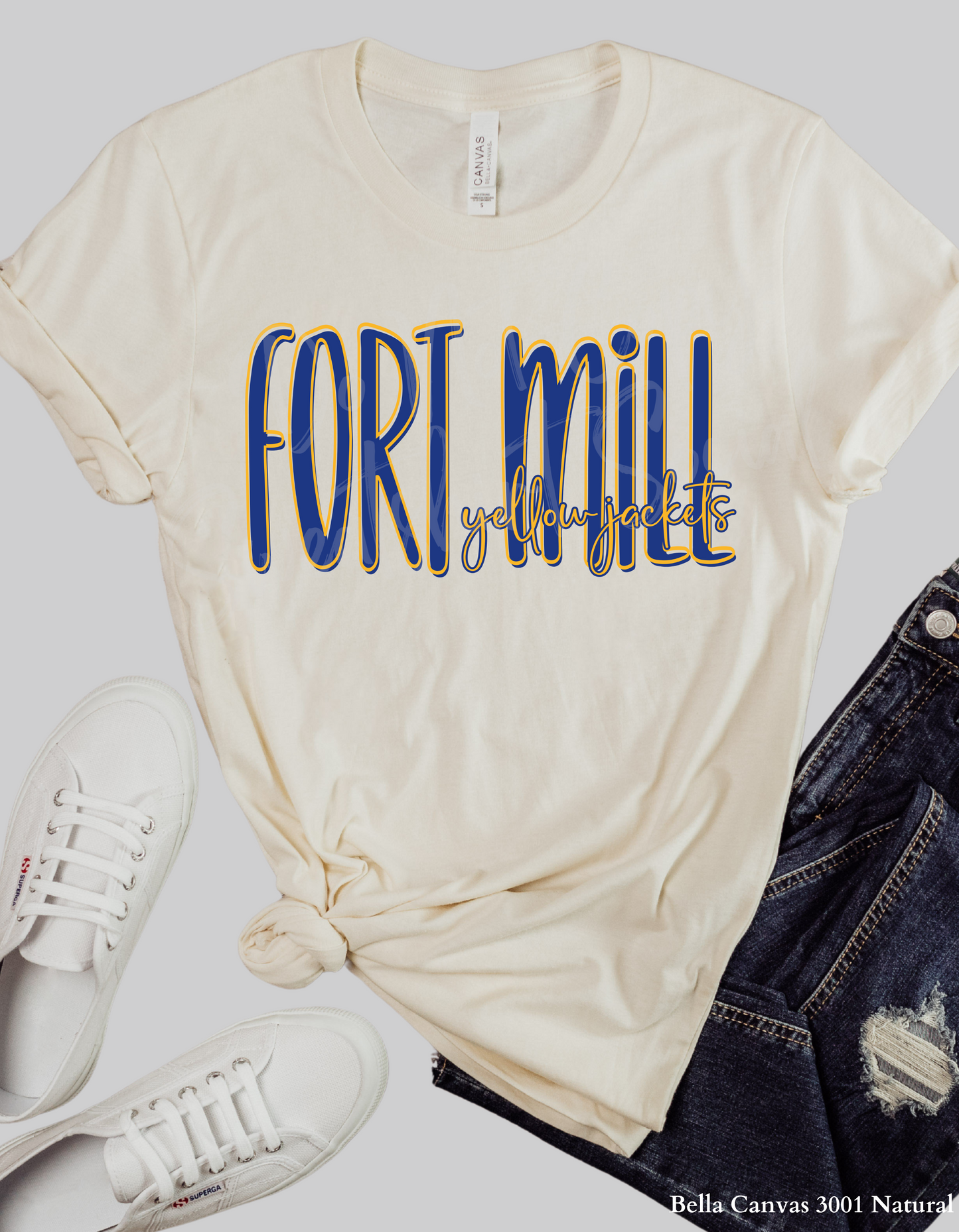 Fort Mill Yellow Jackets Lettered Look Tee or Sweatshirt – Blue & Yellow (Adult Sizes)