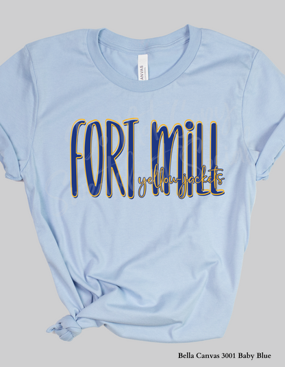 Fort Mill Yellow Jackets Lettered Look Tee or Sweatshirt – Blue & Yellow (Adult Sizes)