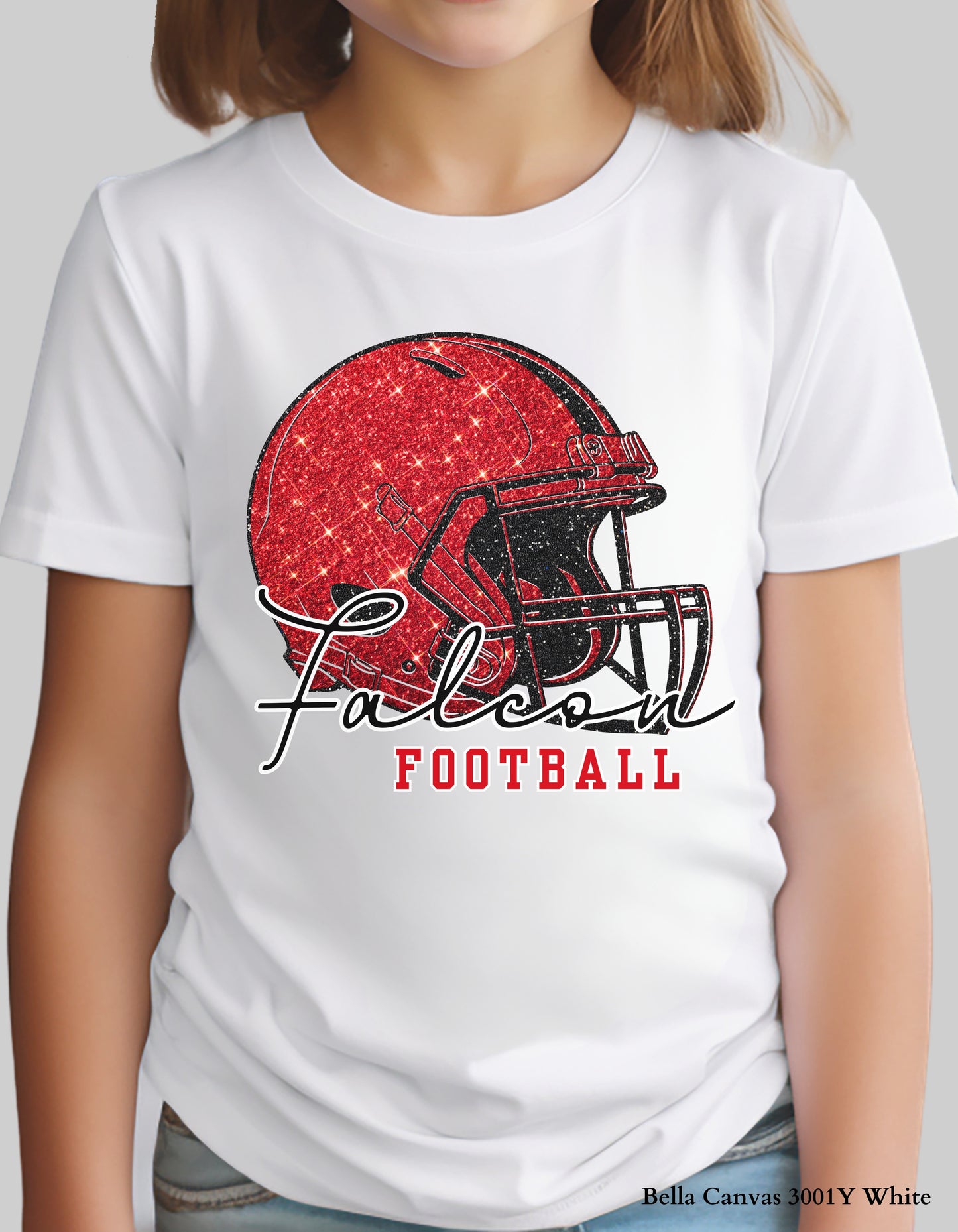 Kids Nation Ford Falcons Football Shirt – Faux Glitter Helmet Design (Infant, Toddler, and Youth Game Day Top)