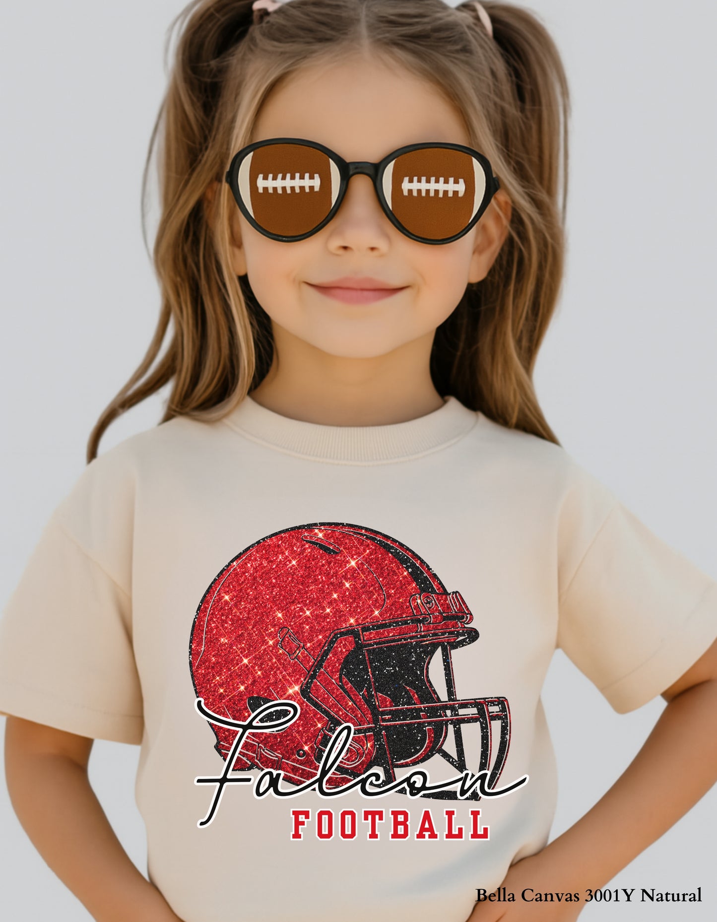 Kids Nation Ford Falcons Football Shirt – Faux Glitter Helmet Design (Infant, Toddler, and Youth Game Day Top)
