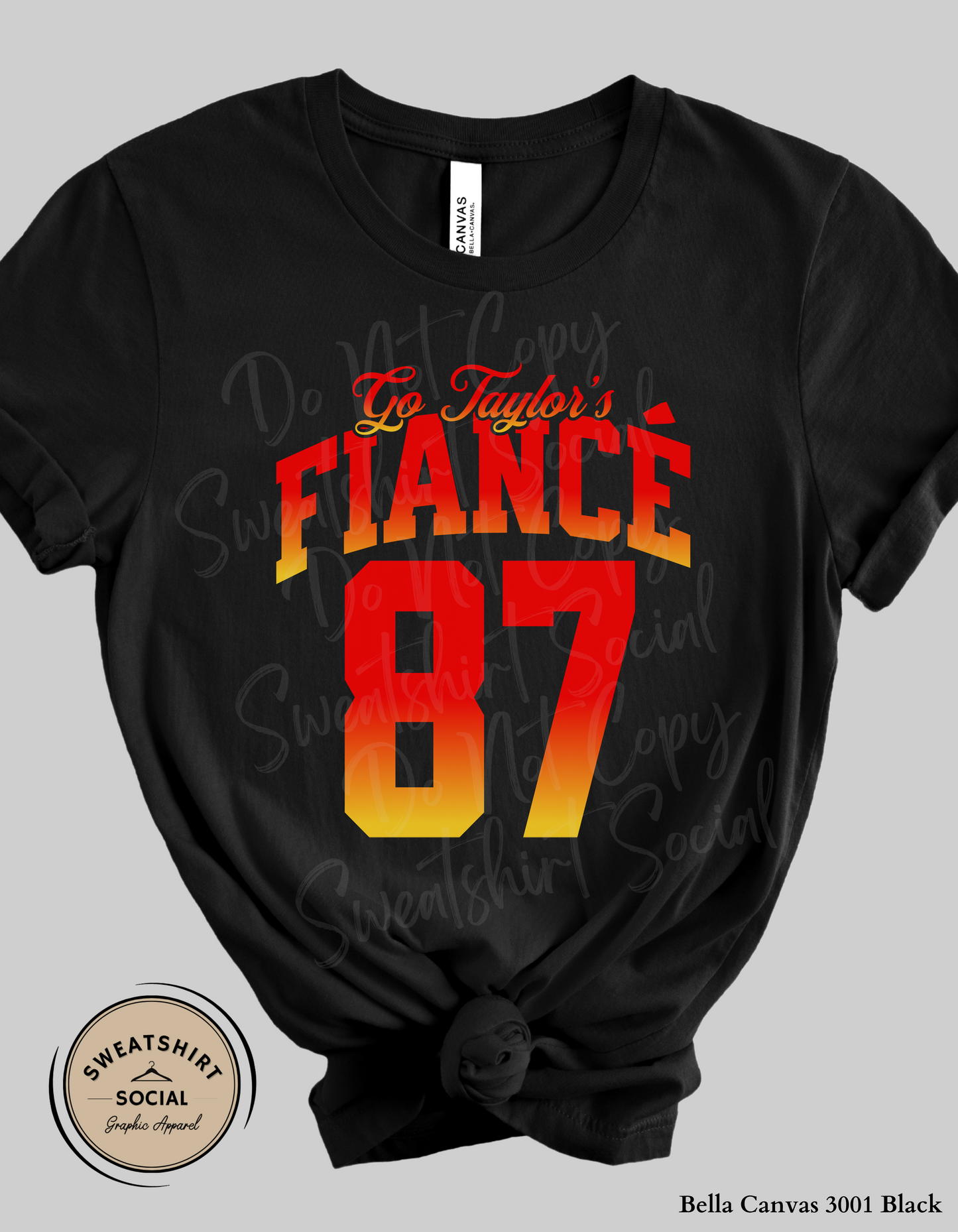 Go Taylor’s Fiancé 87 Football Tee – Red & Gold Game Day Shirt (Adult Sizes)
