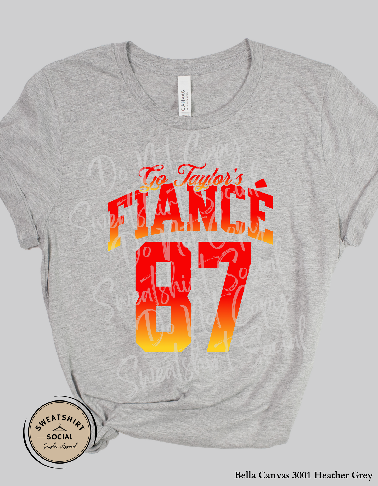 Go Taylor’s Fiancé 87 Football Tee – Red & Gold Game Day Shirt (Adult Sizes)
