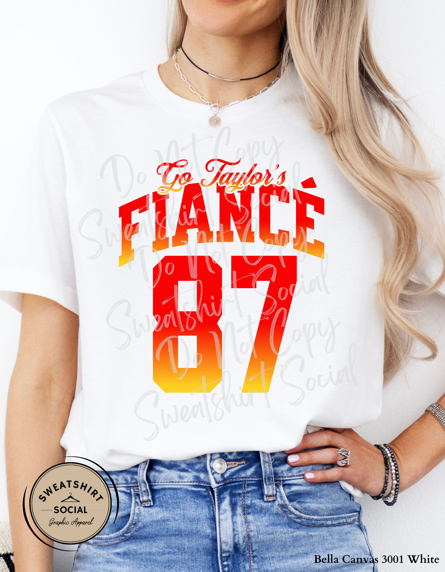 Go Taylor’s Fiancé 87 Football Tee – Red & Gold Game Day Shirt (Adult Sizes)