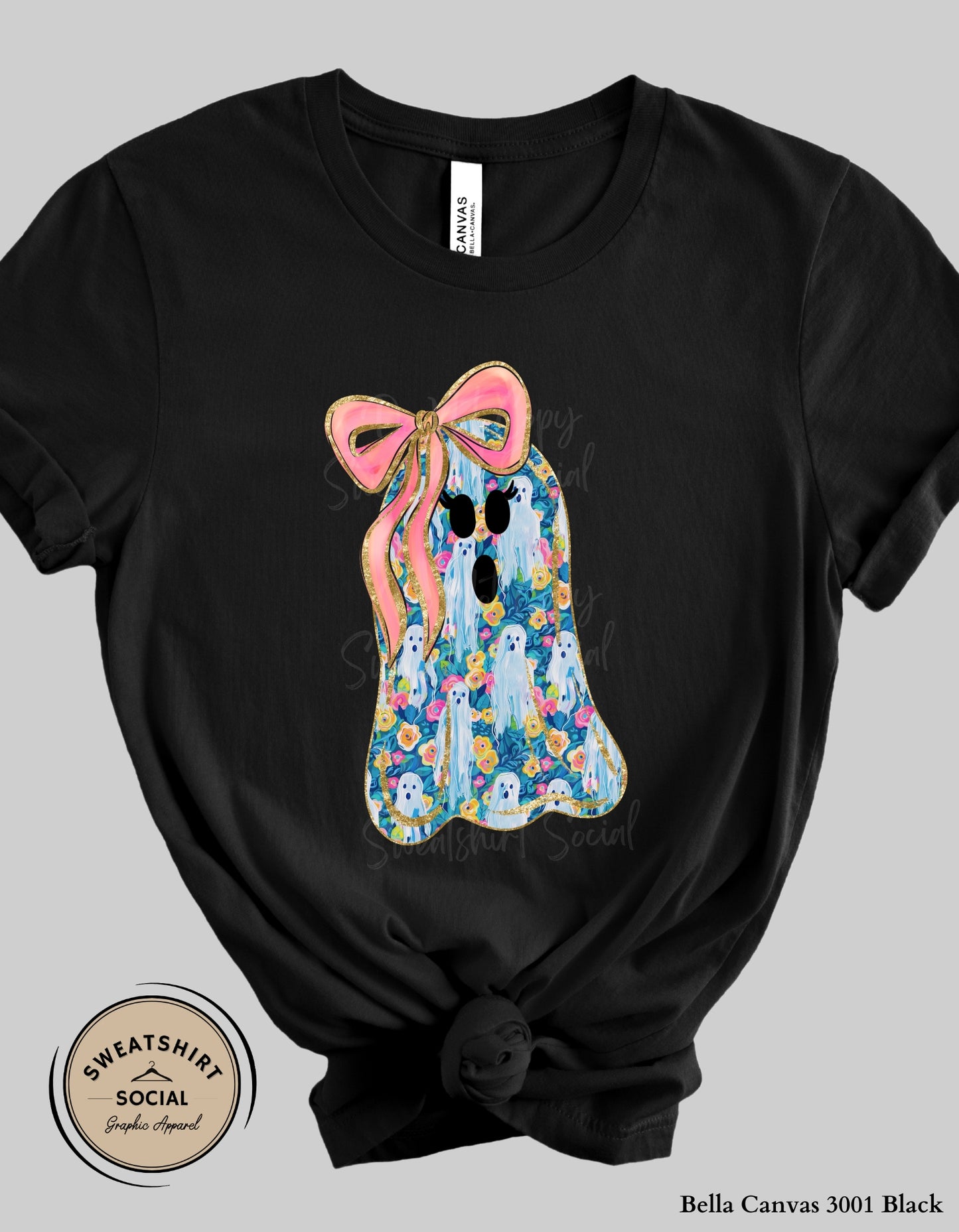 Flower Ghost Tee or Sweatshirt – Girly Halloween Shirt with Bow (Adult Sizes)