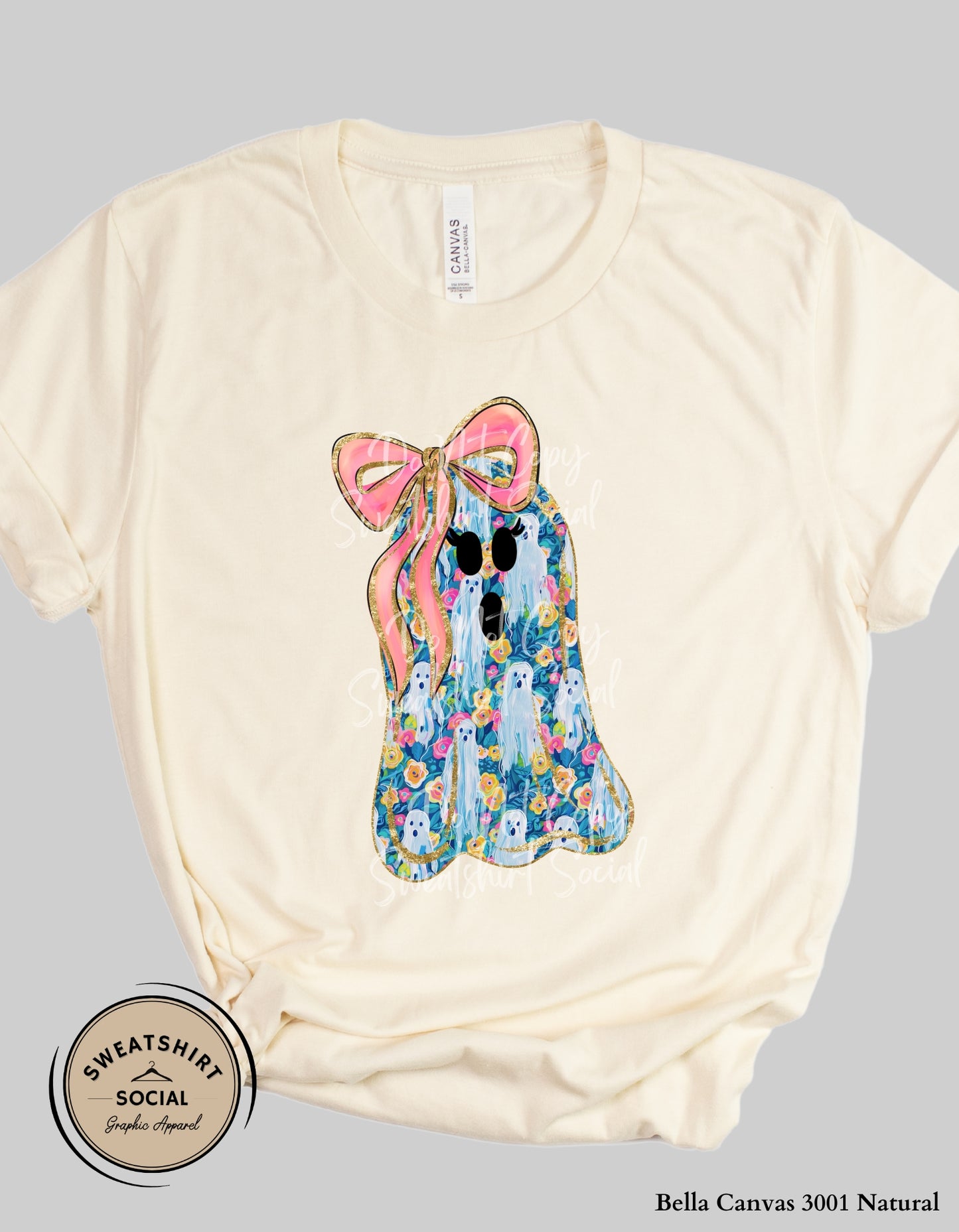 Flower Ghost Tee or Sweatshirt – Girly Halloween Shirt with Bow (Adult Sizes)