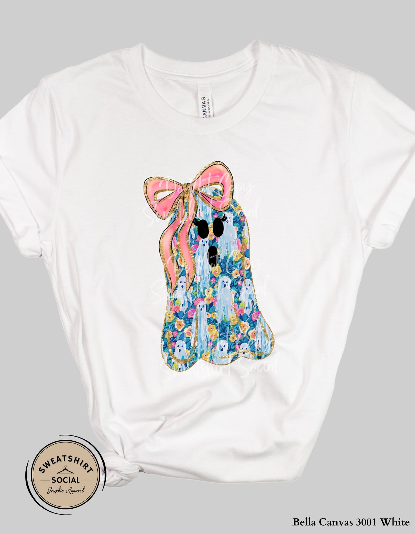 Flower Ghost Tee or Sweatshirt – Girly Halloween Shirt with Bow (Adult Sizes)