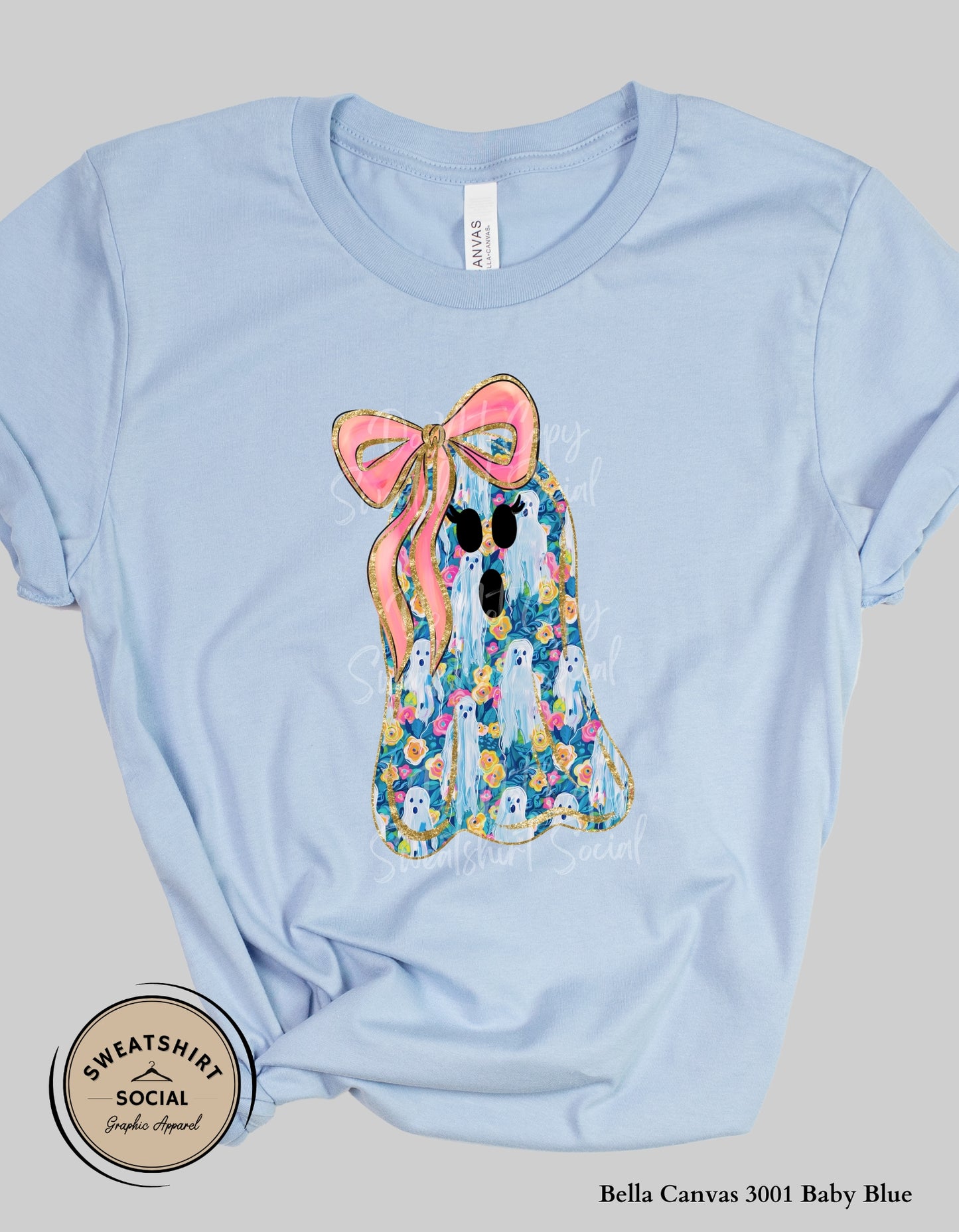 Flower Ghost Tee or Sweatshirt – Girly Halloween Shirt with Bow (Adult Sizes)