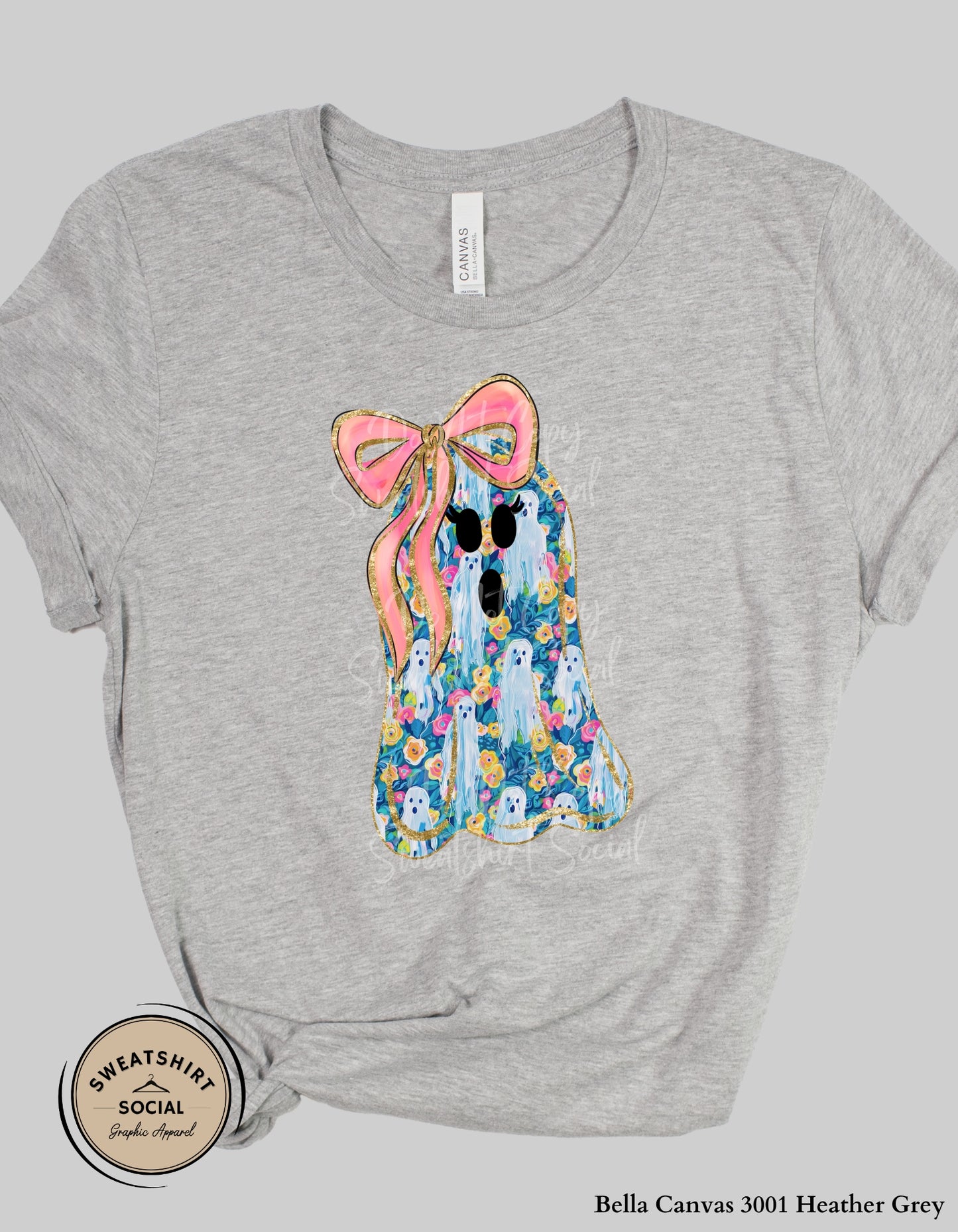 Flower Ghost Tee or Sweatshirt – Girly Halloween Shirt with Bow (Adult Sizes)