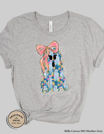 Flower Ghost Tee or Sweatshirt – Girly Halloween Shirt with Bow (Adult Sizes)