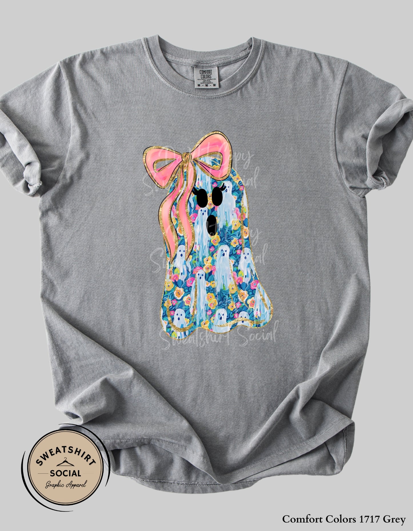 Flower Ghost Tee or Sweatshirt – Girly Halloween Shirt with Bow (Adult Sizes)
