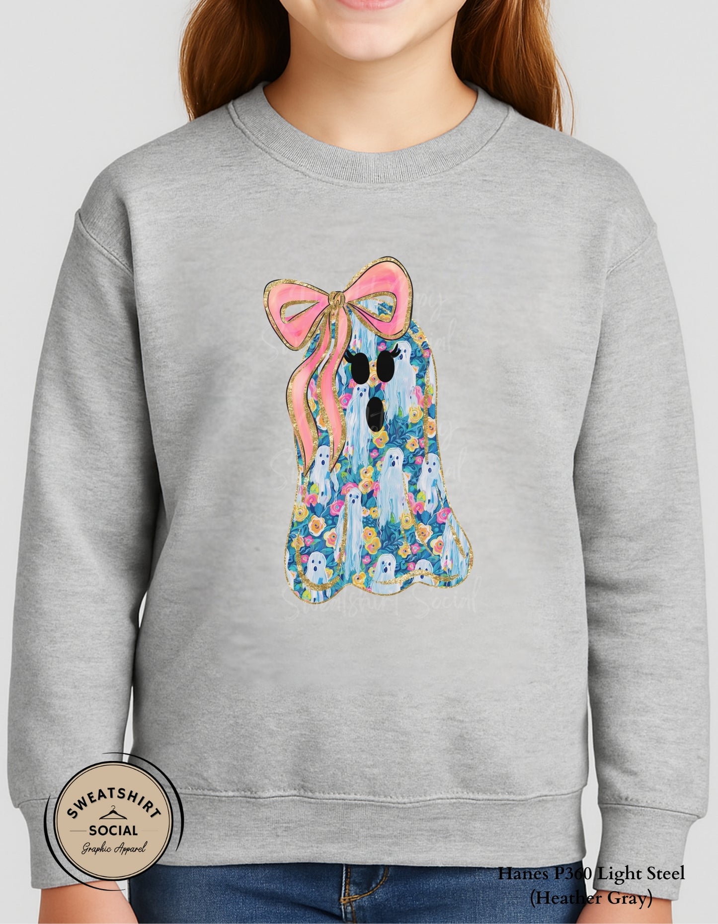 Flower Ghost Tee – Girly Halloween Shirt with Bow (Infant, Toddler, Youth Sizes)