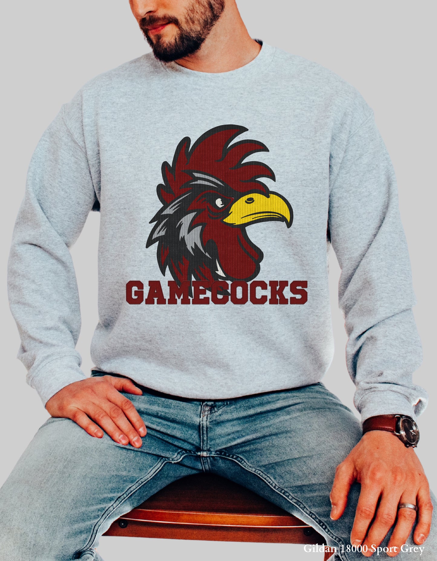 Gamecocks Corduroy Look Shirt or Sweatshirt – Textured Mascot Design (Adult Sizes, South Carolina Game Day Tee)