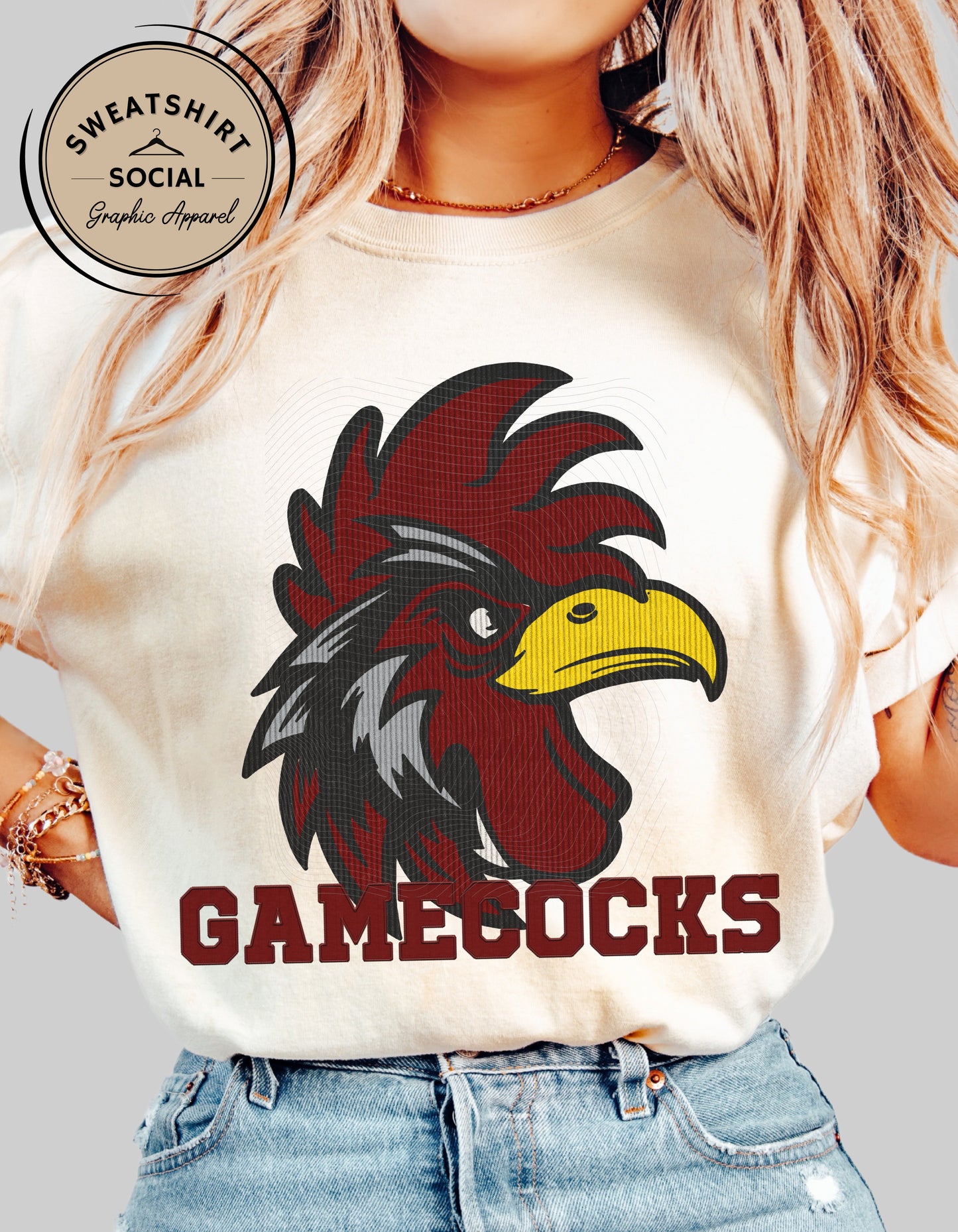 Gamecocks Corduroy Look Shirt or Sweatshirt – Textured Mascot Design (Adult Sizes, South Carolina Game Day Tee)