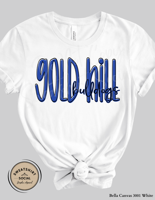 Gold Hill Bulldogs Lettered Look Tee or Sweatshirt – Royal Blue (Adult Sizes)