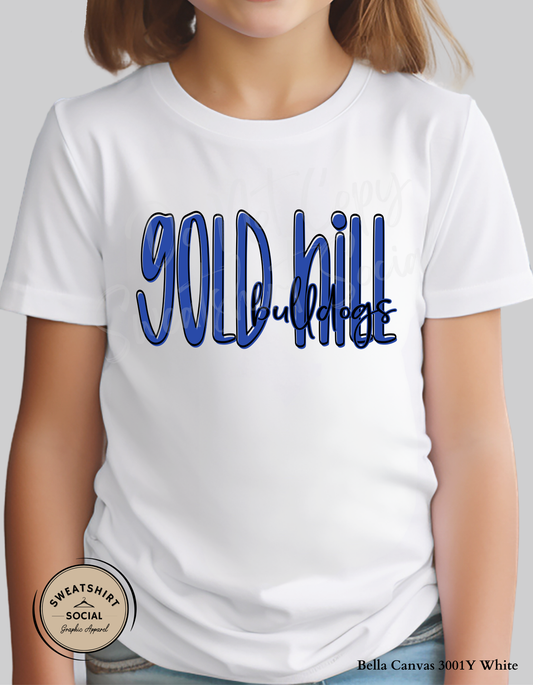 Gold Hill Bulldogs Lettered Look Tee – Royal Blue (Youth Sizes)
