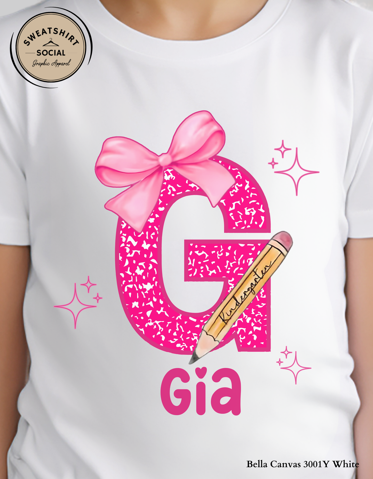 Custom Initial Pencil Kids Shirt – Personalized Back to School Name Tee with Grade, Color & Letter Options