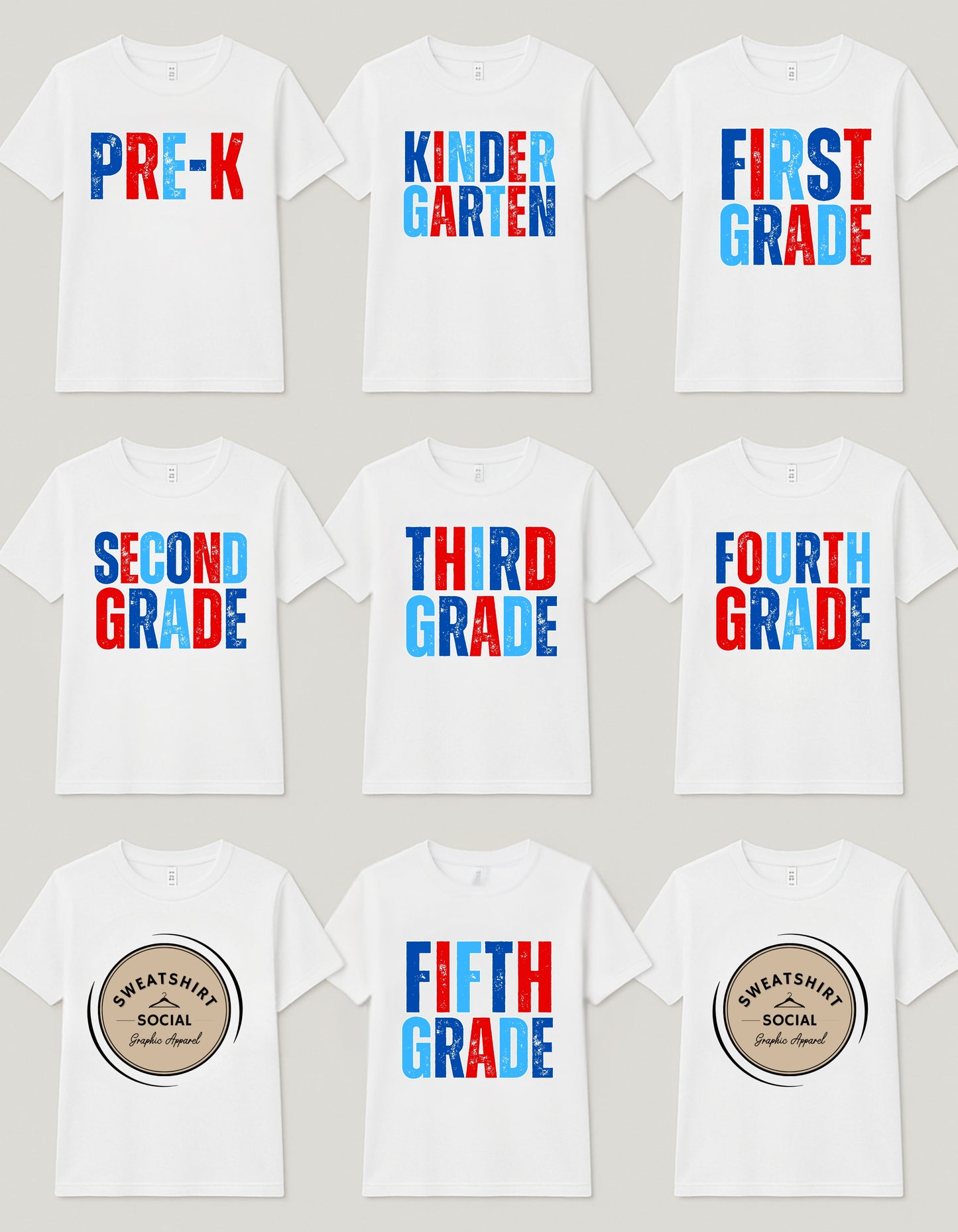 Kids Back to School Grade Shirt – Pre-K to 5th Grade (Red, White & Blue Design)