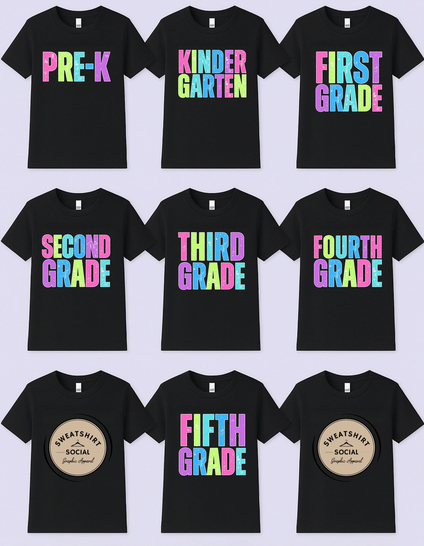 Kids Bright Grade Shirt – Pre-K to 5th Grade Rainbow Back to School Tee