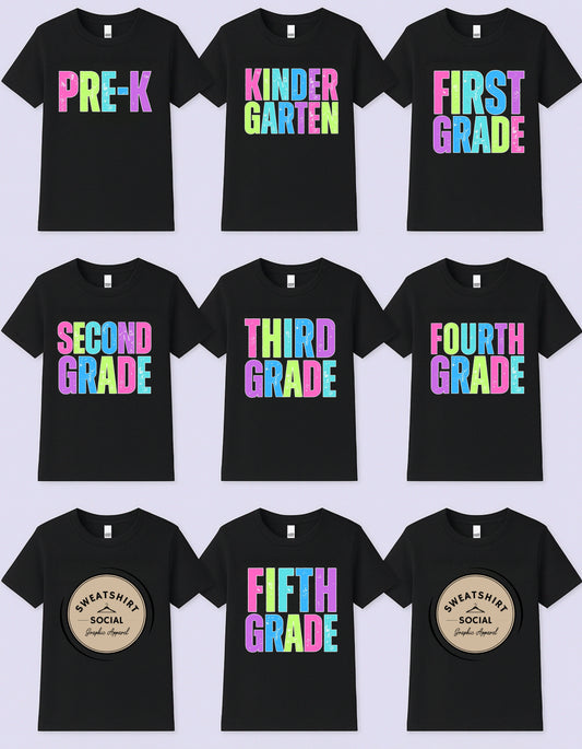 Kids Bright Grade Shirt – Pre-K to 5th Grade Rainbow Back to School Tee