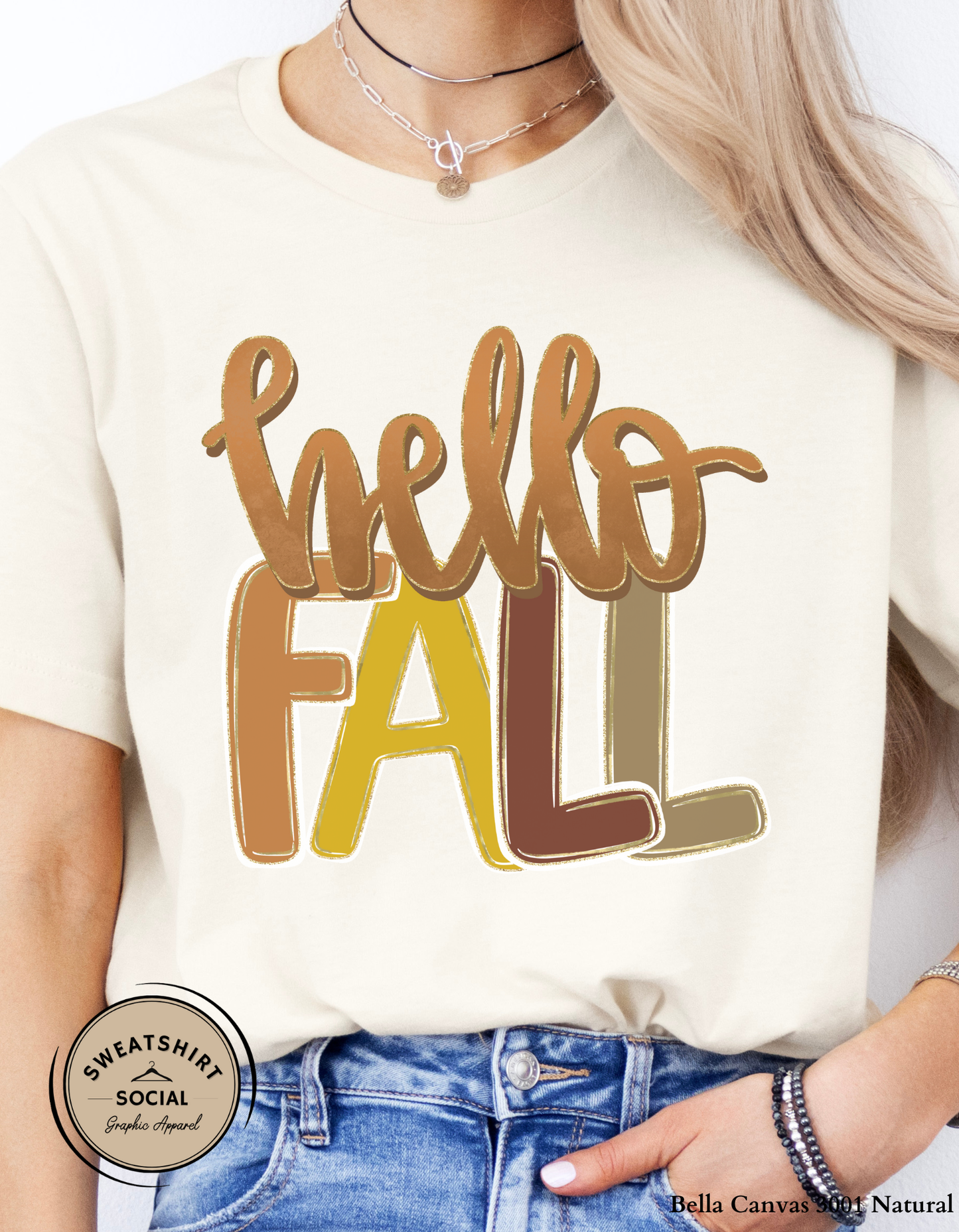 Hello Fall Shirt – Cozy Autumn Colors Graphic Tee (Adult Sizes S–2XL)