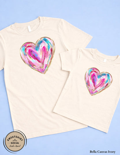 Painted Heart Valentine’s Day T-Shirt or Sweatshirt – Colorful Love Art Design (Adult Sizes S–2XL)