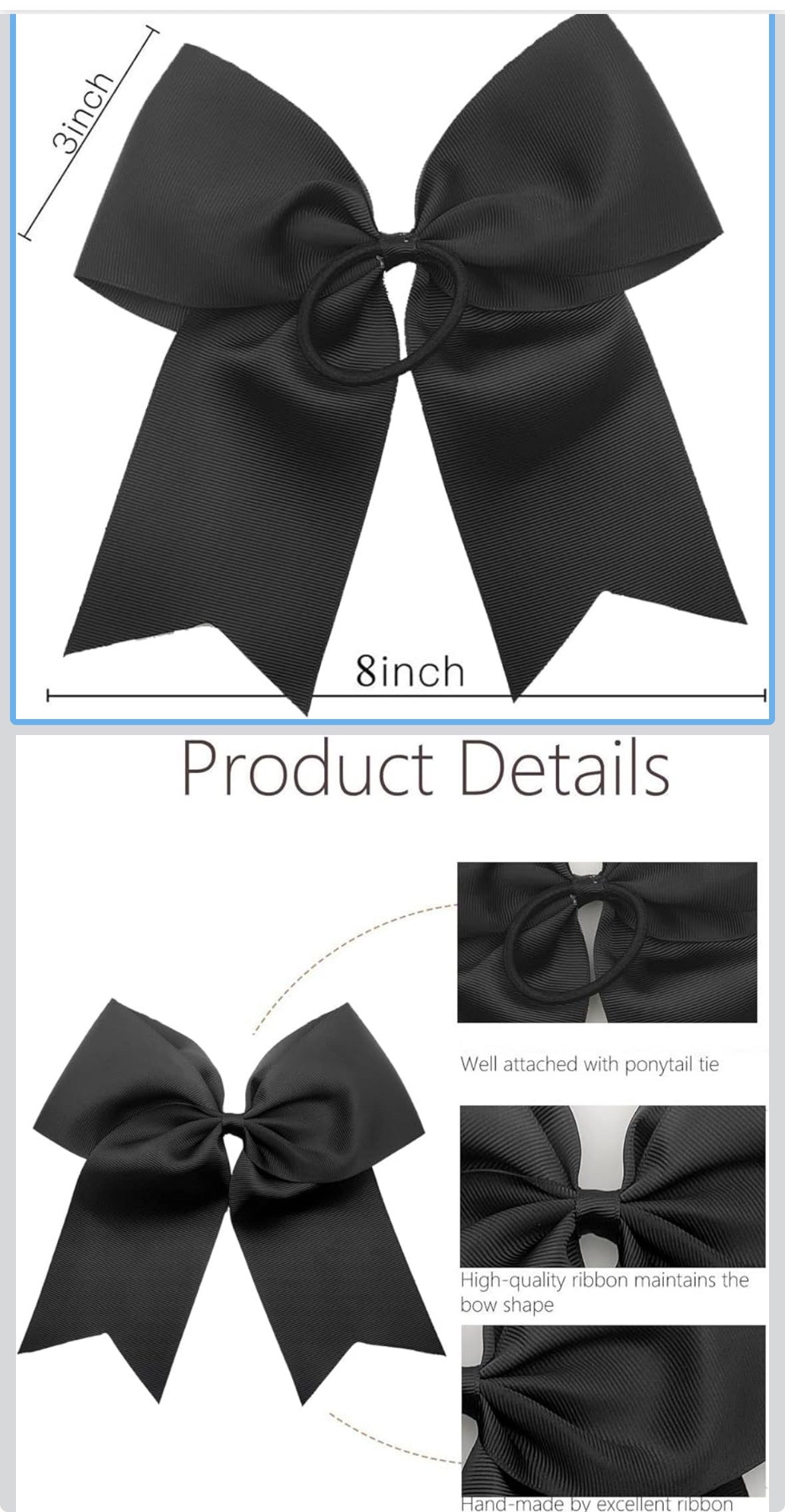 Christmas Santa Hair Bow – Green, Red, or White (DTF Printed Grosgrain, 8" Wide)
