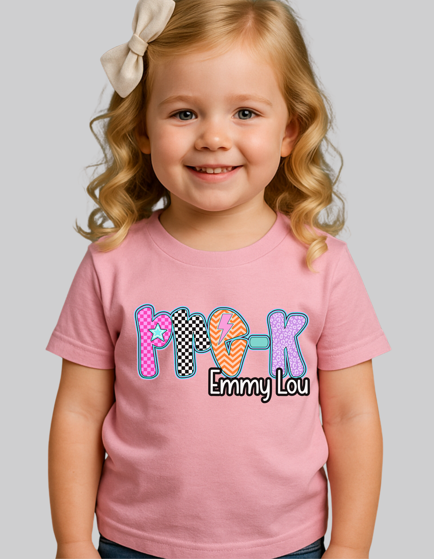 Color Pop Checkerboard Grade Shirt for Kids – Custom Name Back to School Tee (Pre-K to 3rd Grade)