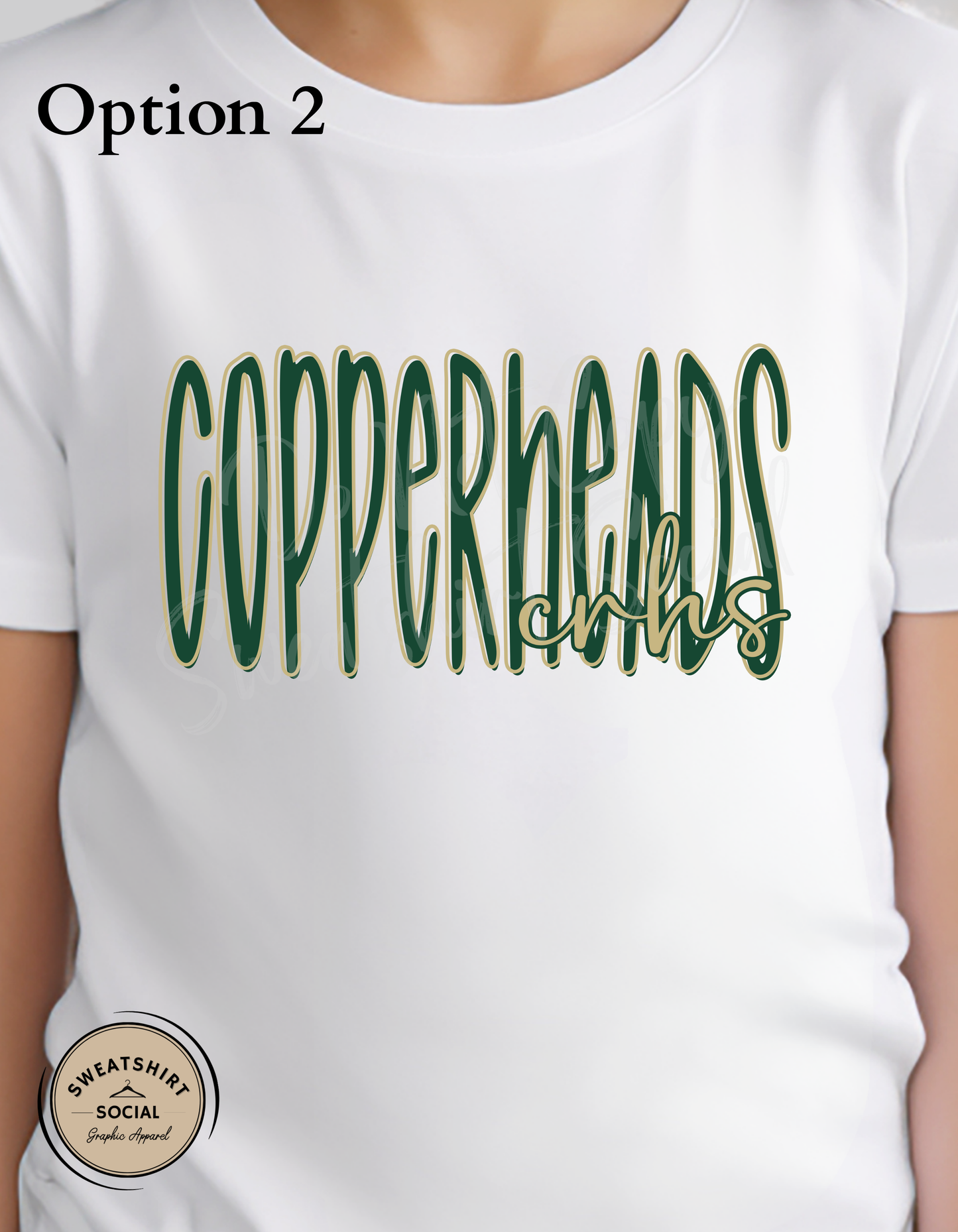 Copperheads Lettered Look Tee – Option 1 Tan/Green or Option 2 Green/Gold (Youth Sizes)