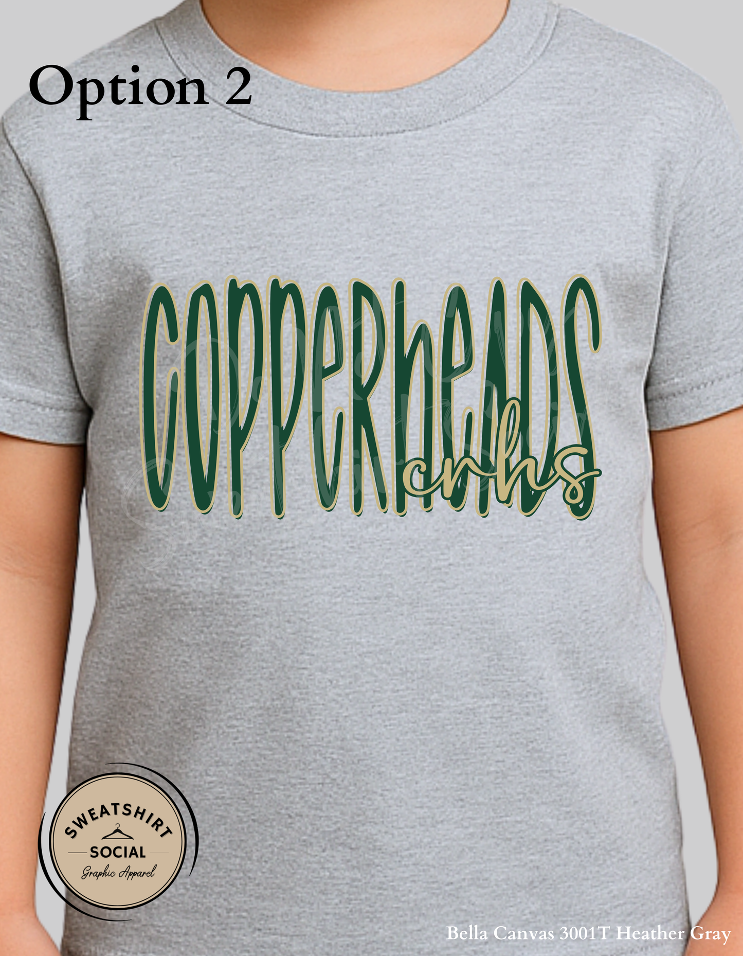 Copperheads Lettered Look Tee – Option 1 Tan/Green or Option 2 Green/Gold (Youth Sizes)