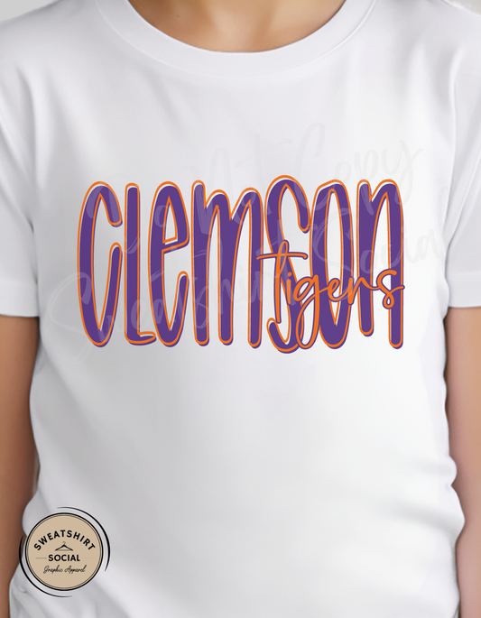 Clemson Tigers Lettered Look Tee – Purple & Orange (Youth Sizes)