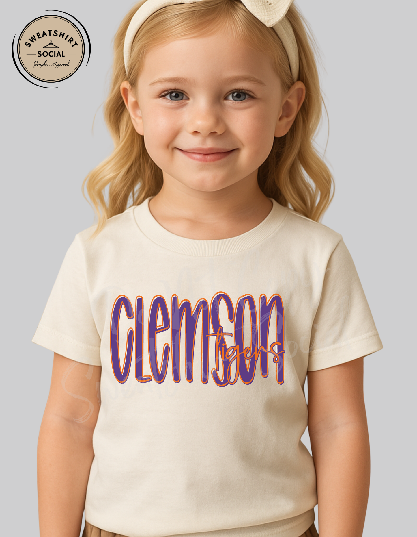 Clemson Tigers Lettered Look Tee – Purple & Orange (Youth Sizes)
