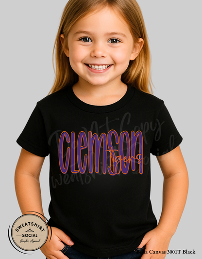 Clemson Tigers Lettered Look Tee – Purple & Orange (Youth Sizes)