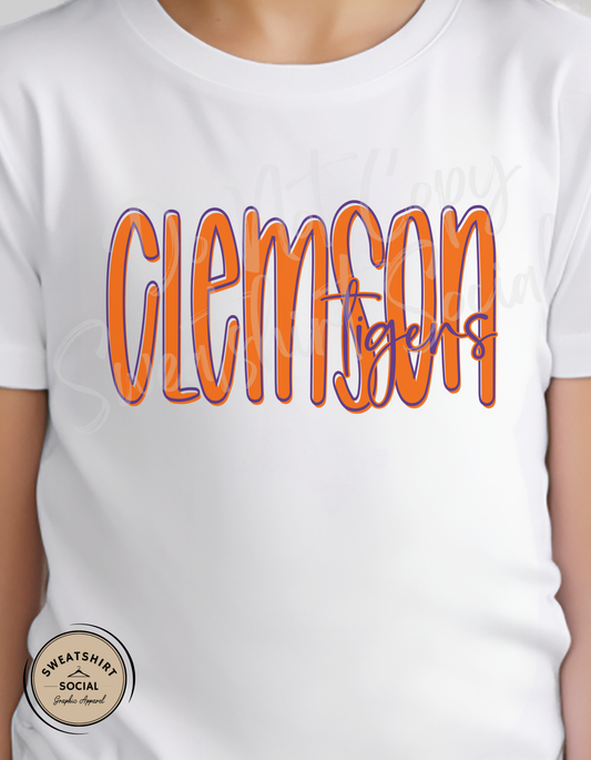 Clemson Tigers Lettered Look Tee – Orange & Purple (Youth Sizes)