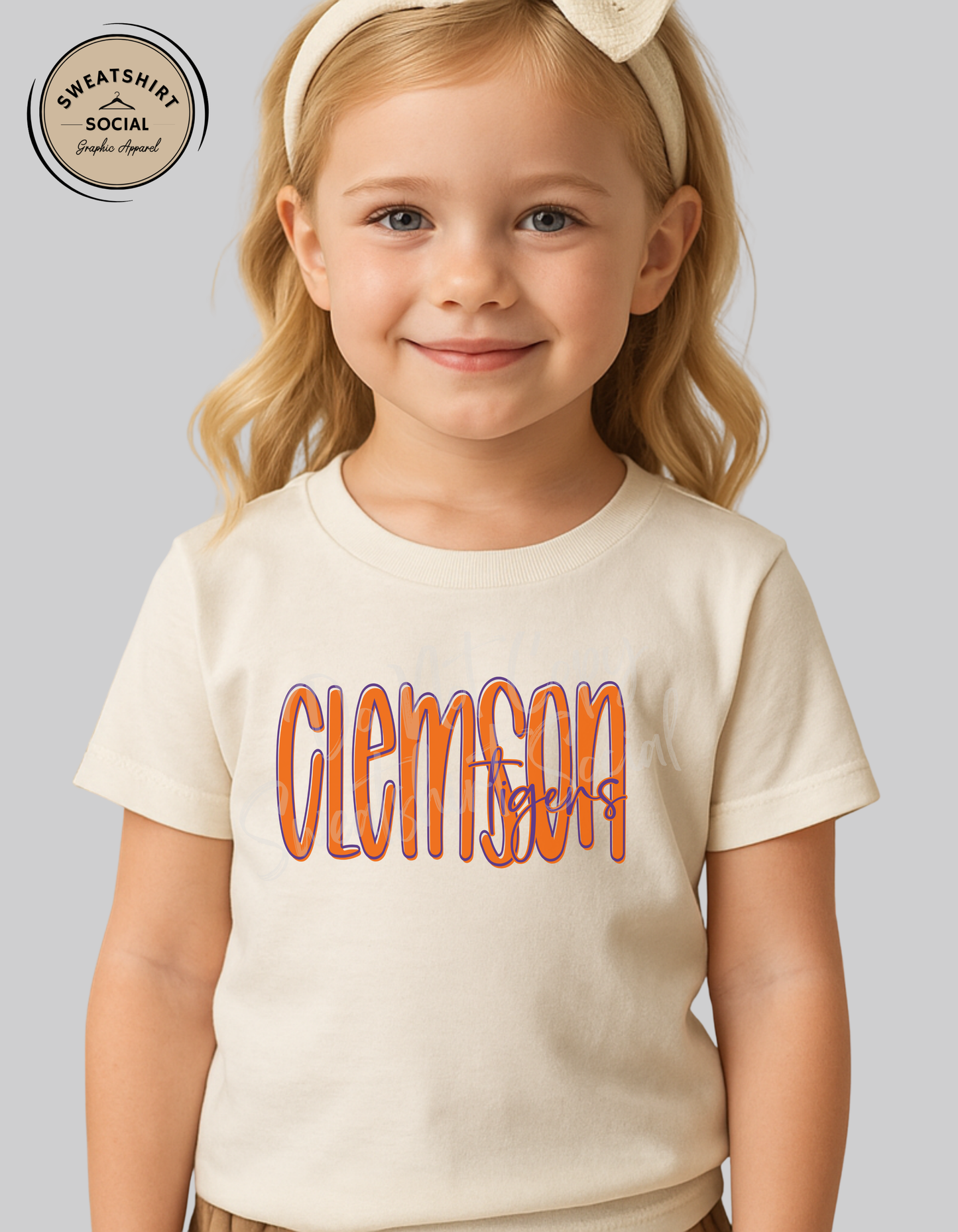 Clemson Tigers Lettered Look Tee – Orange & Purple (Youth Sizes)