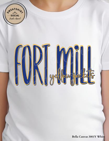 Fort Mill Yellow Jackets Lettered Look Tee – Blue & Yellow (Youth Sizes)